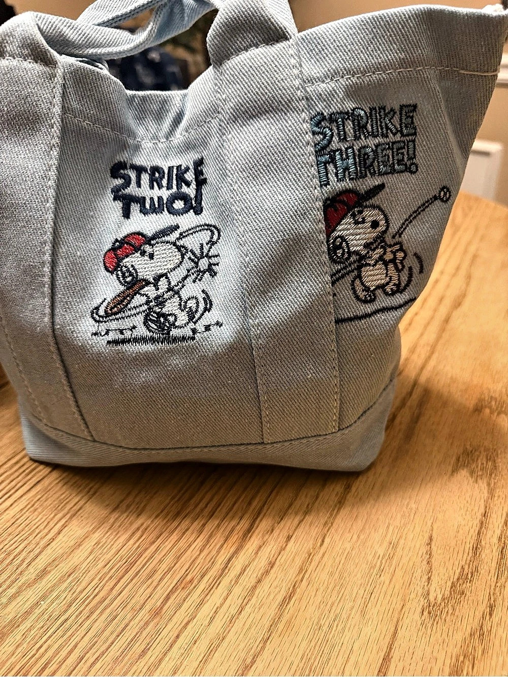 2 Snoopy Embroidered Tote in Blue Denim - Picture 4 of 5